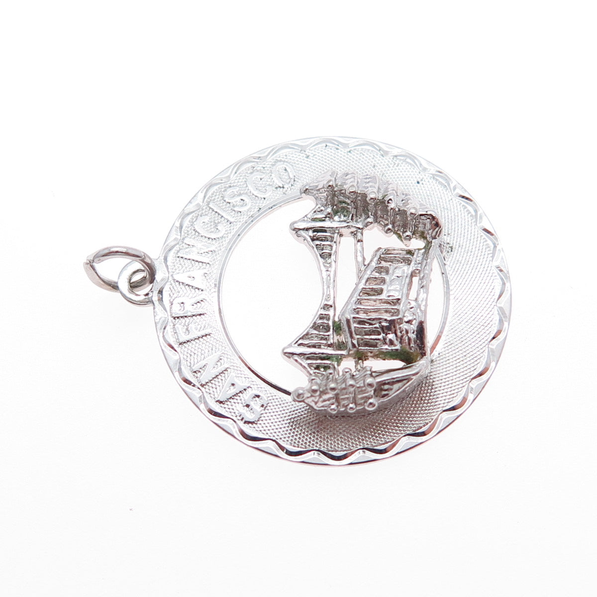 CREA 925 Sterling Silver Vintage San Francisco Round Tag Charm Pendant