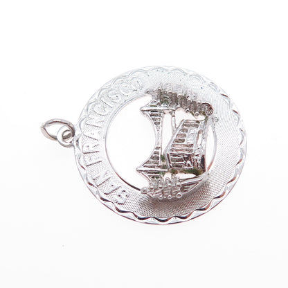 CREA 925 Sterling Silver Vintage San Francisco Round Tag Charm Pendant