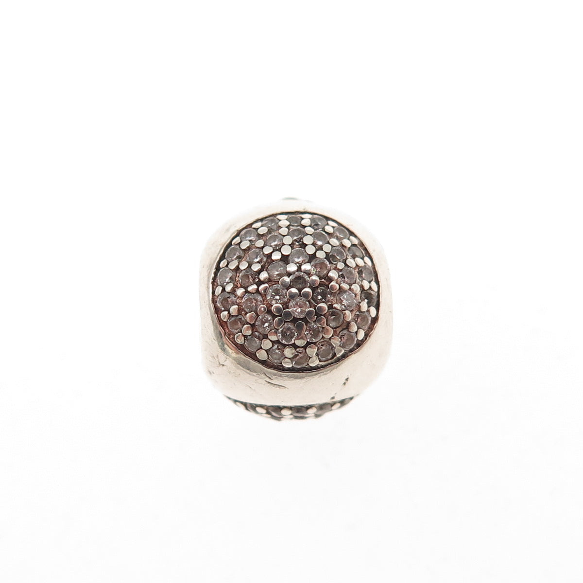 925 Sterling Silver Round-Cut C Z Slide Ball Bead Charm