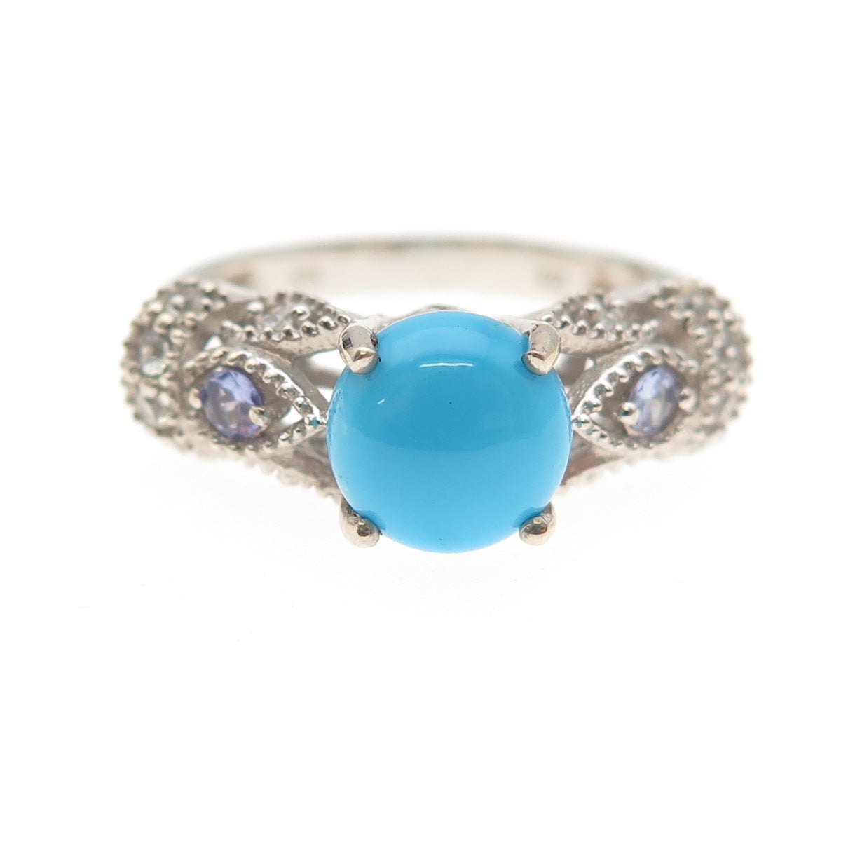 Chuck Clemency 925 Sterling Silver Real Turquoise Tanzanite & Topaz Ring Size 8
