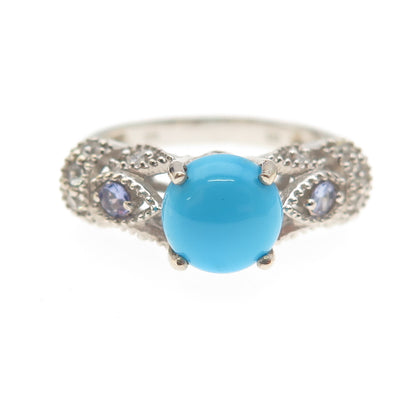 Chuck Clemency 925 Sterling Silver Real Turquoise Tanzanite & Topaz Ring Size 8