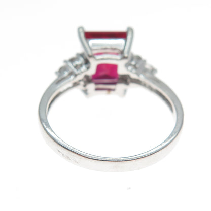 925 Sterling Silver Radiant-Cut Lab-Created Ruby & C Z Ring Size 8.25