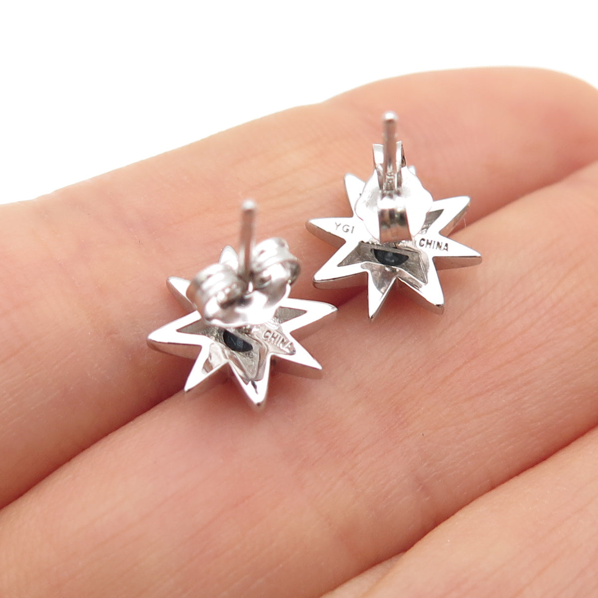 925 Sterling Silver Real Round-Cut Black Spinel Sun Stud Earrings