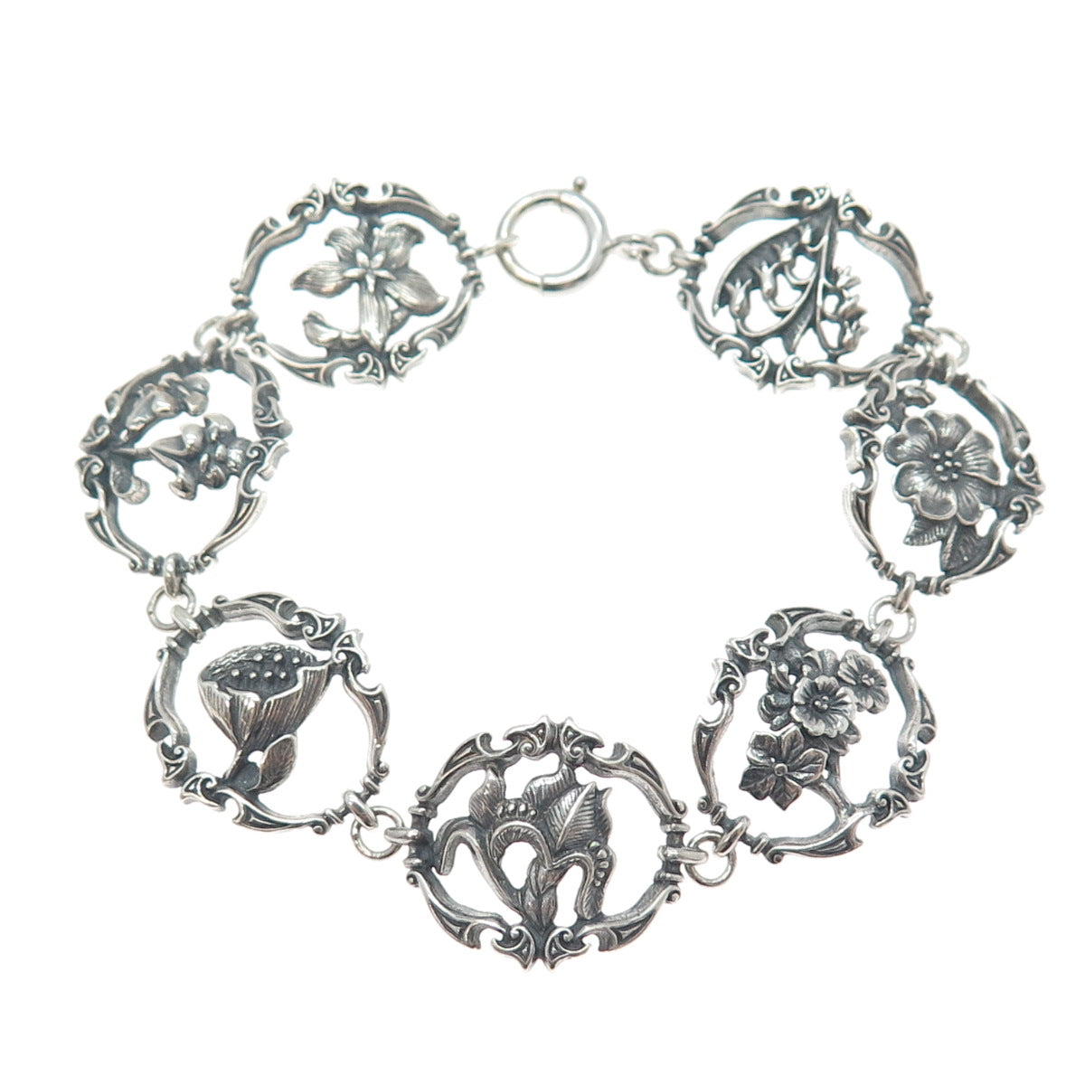 FRANKLIN MINT Sterling 1/20 12K GF Vintage 1982 Flower Panel Link Bracelet 7.25"