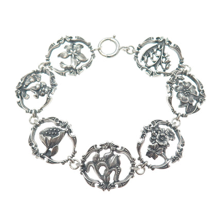 FRANKLIN MINT Sterling 1/20 12K GF Vintage 1982 Flower Panel Link Bracelet 7.25"
