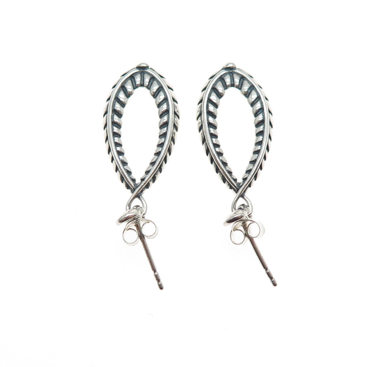 CAROLYN POLLACK American West Sterling Silver Vintage Feather Oxidized Earrings