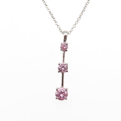 925 Sterling Silver Round-Cut Pink C Z Graduated Drop Cable Chain Necklace 18"