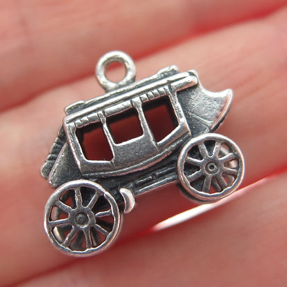 925 Sterling Silver Vintage Carriage Oxidized 3D Charm Pendant