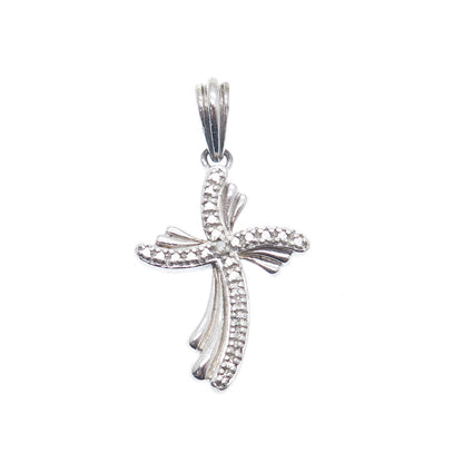 925 Sterling Silver Real Diamond Accent Wavy Cross Charm Pendant