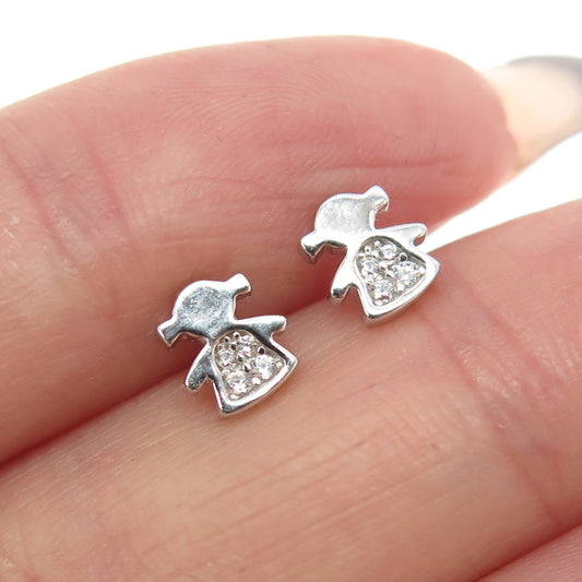 925 Sterling Silver Round-Cut C Z Baby Girl Stud Earrings