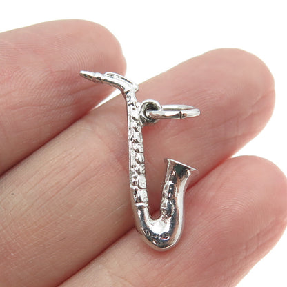 MAVO 925 Sterling Silver Antique Art Deco Saxophone Minimalist Charm Pendant
