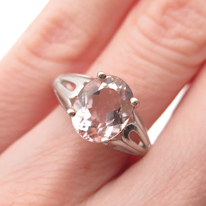 925 Sterling Silver Real Oval-Cut Morganite Floral Ring Size 6