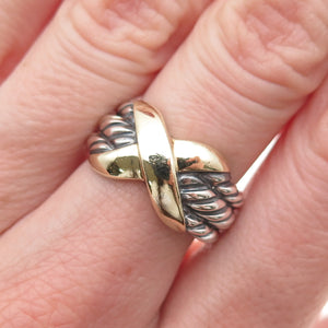 David Yurman 925 Sterling Silver 14K Gold Vintage X-Shape Ring Size 6.25