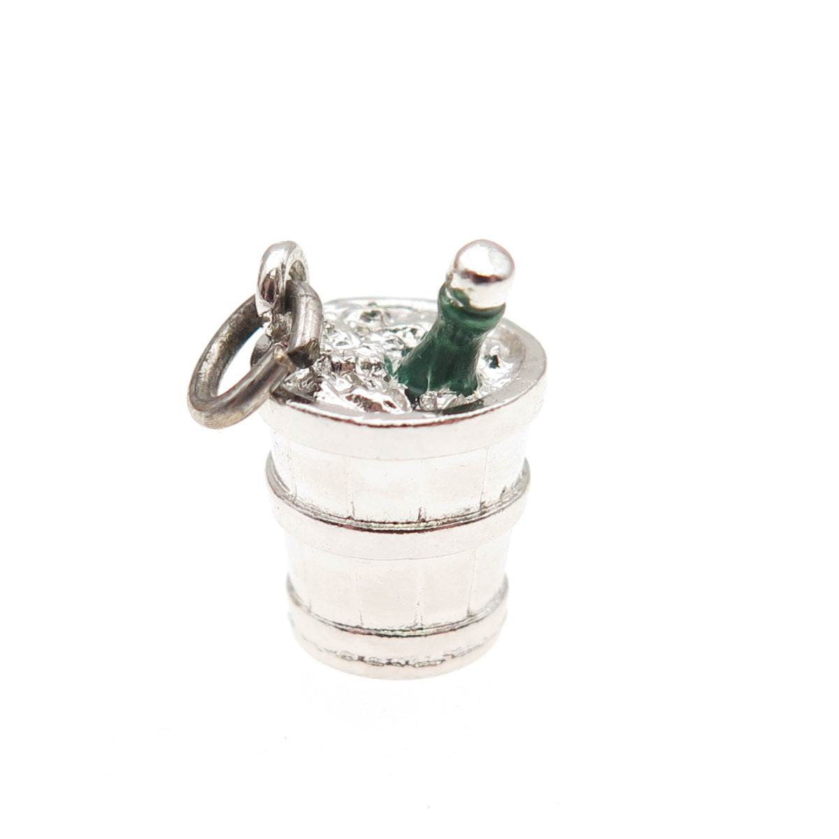 WELLS 925 Sterling Silver Vintage Enamel Champagne Bucket 3D Mini Charm Pendant