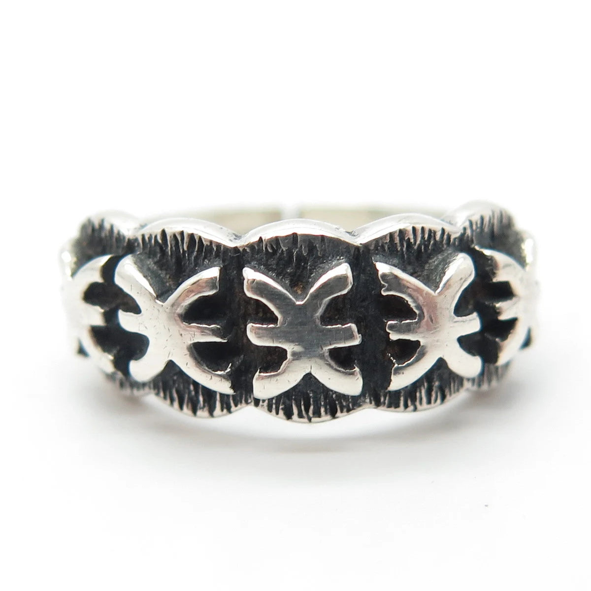 925 Sterling Silver Vintage Chinese Character Adjustable Ring Size 5.75