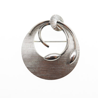 STAR ART 925 Sterling Silver Vintage Modernist Floral Oxidized Pin Brooch