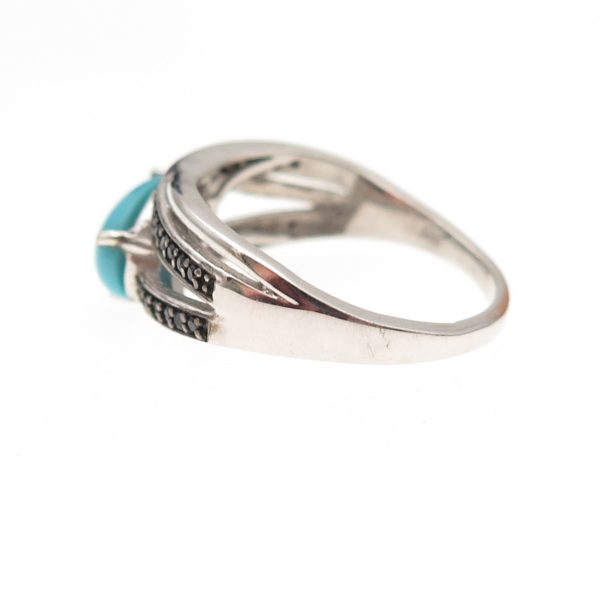 Chuck Clemency 925 Sterling Silver Real Turquoise & Black Spinel Ring Size 8