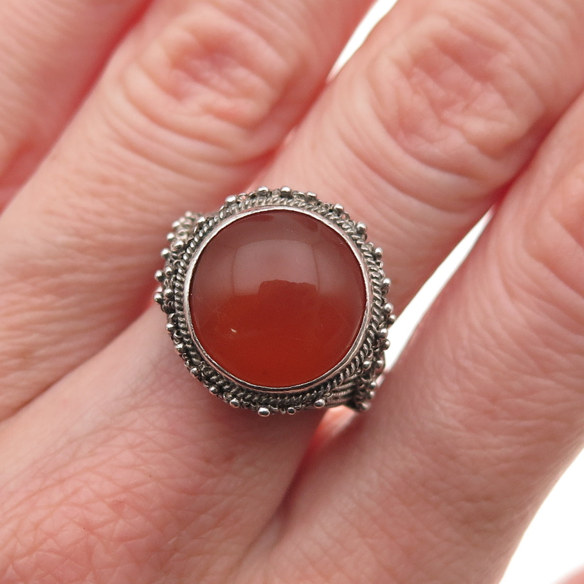 925 Sterling Silver Antique Art Deco Real Carnelian Adjustable Ring Size 6.75