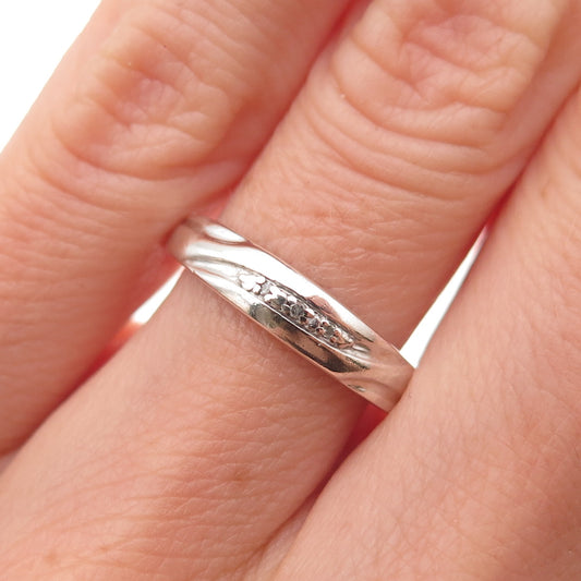 925 Sterling Silver Real Round-Cut Diamond Band Ring Size 5.25