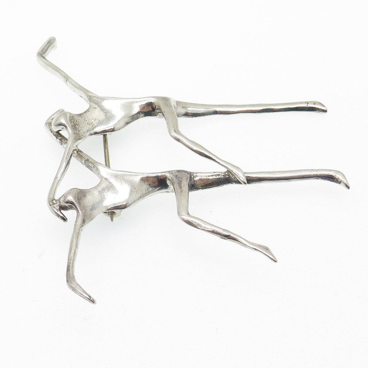 925 Sterling Silver Vintage Gemini Zodiac Sign Modernist Two Dancers Pin Brooch