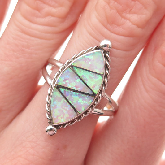 Old Pawn 925 Sterling Silver Vintage Southwestern Opal Tribal Ring Size 10