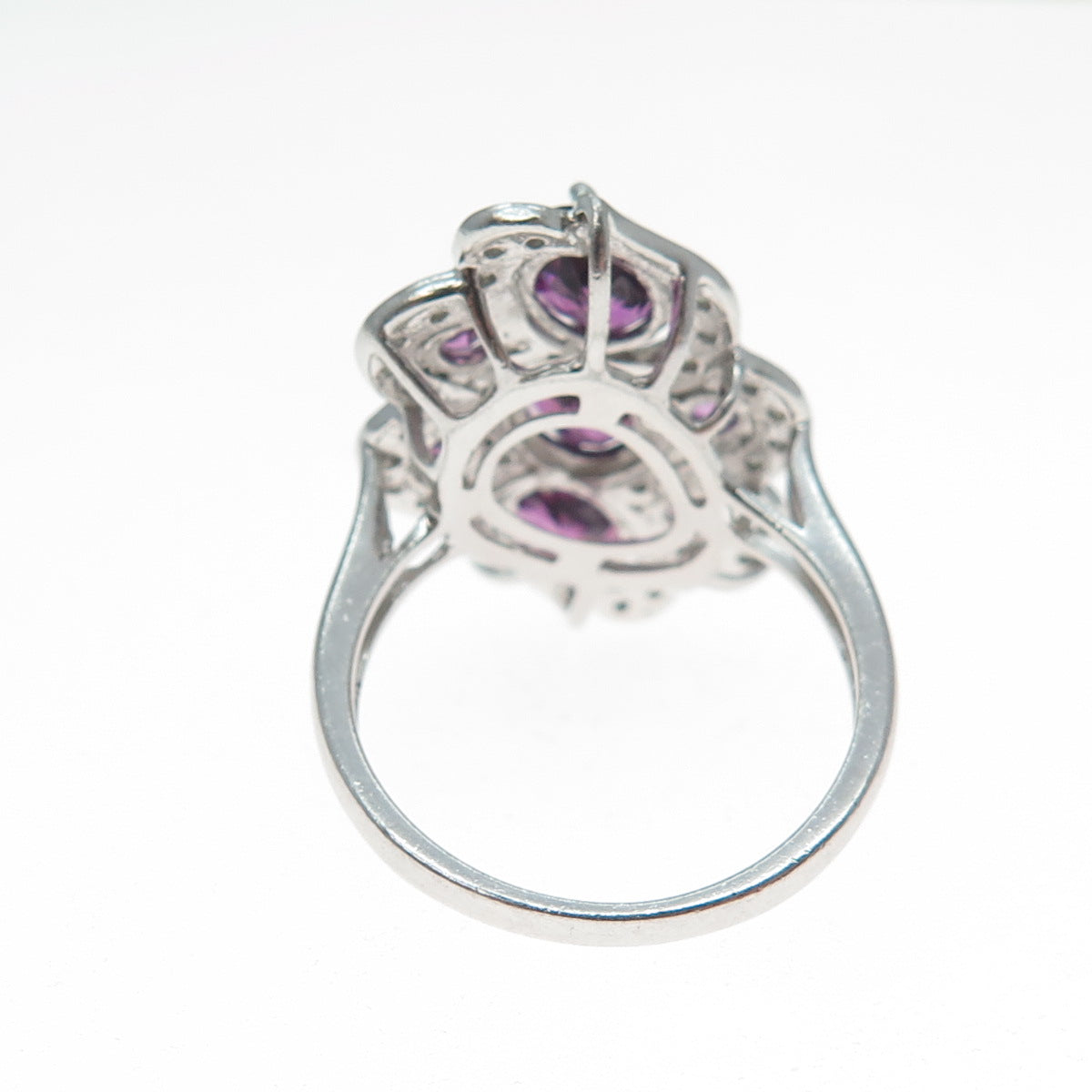 CHUCK CLEMENCY 925 Sterling Silver Real Amethyst & White Topaz Ring Size 7.25