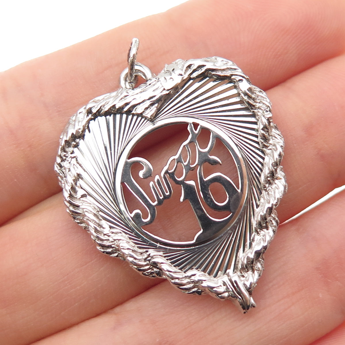 Town & Country 925 Sterling Silver Vintage Sweet 16 Heart Charm Pendant