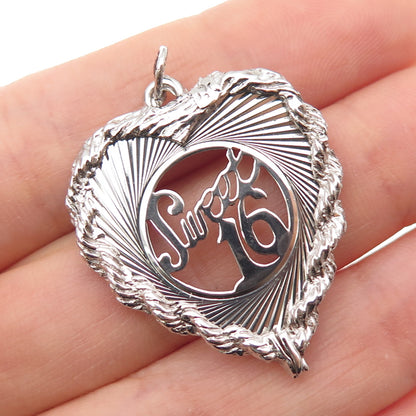 Town & Country 925 Sterling Silver Vintage Sweet 16 Heart Charm Pendant