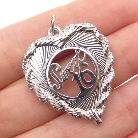 Town & Country 925 Sterling Silver Vintage Sweet 16 Heart Charm Pendant