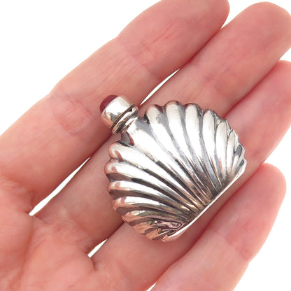 925 Sterling Silver Vintage Mexico Real Carnelian Seashell Perfume Bottle