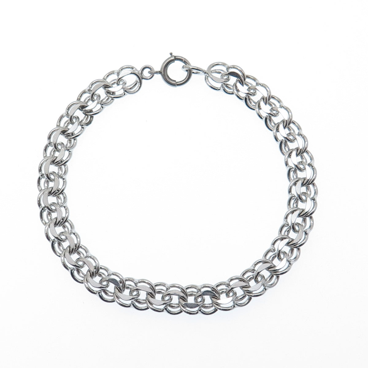 925 Sterling Silver Antique Art Deco Bismark Link Bracelet 7.5"