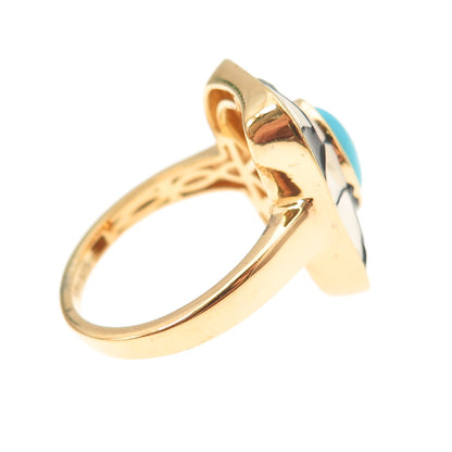 D'Joy 925 Sterling Silver Gold Plated Enamel Real Turquoise Ring Size 8.25