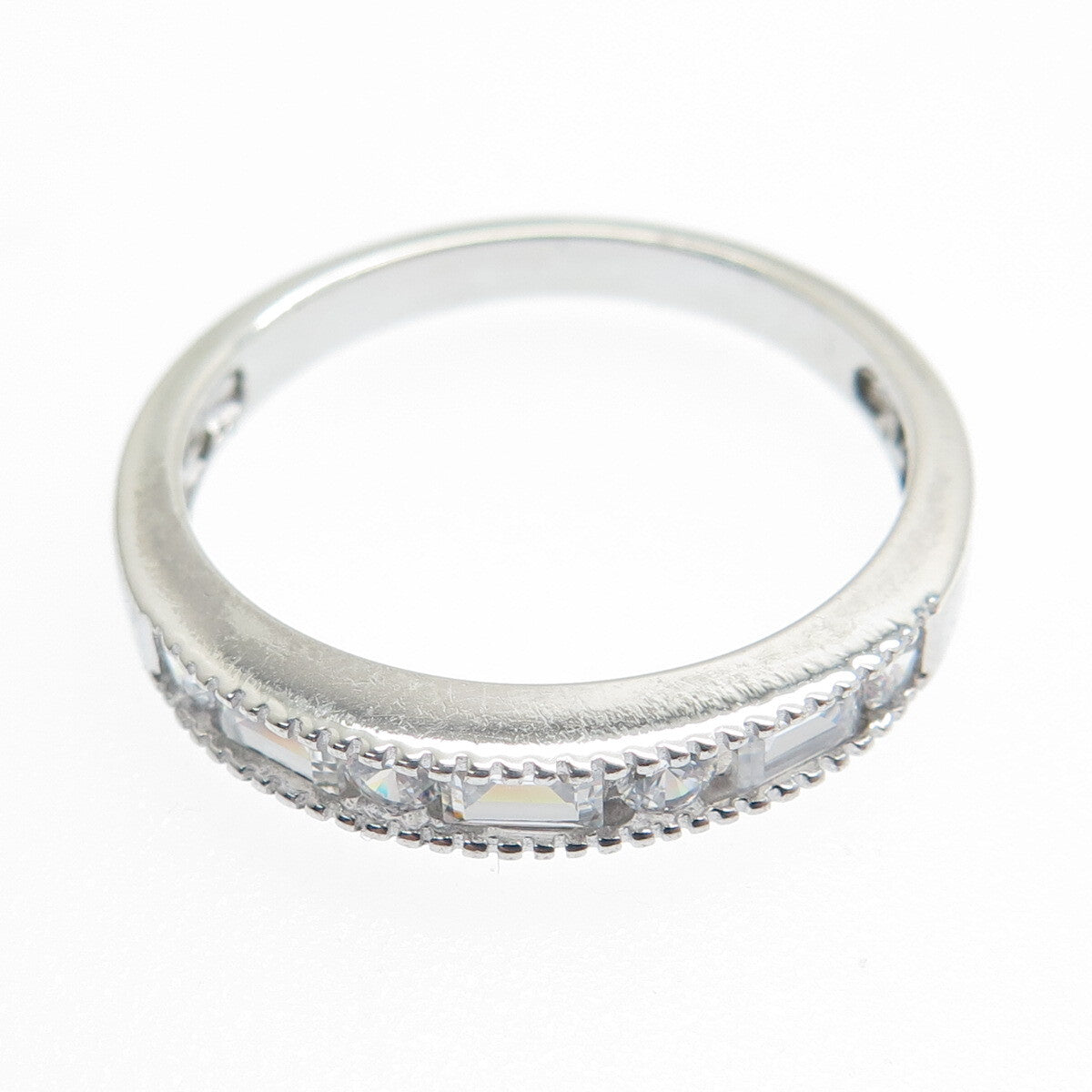 925 Sterling Silver Round & Emerald-Cut C Z Ring Size 9.25