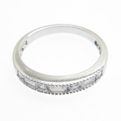 925 Sterling Silver Round & Emerald-Cut C Z Ring Size 9.25