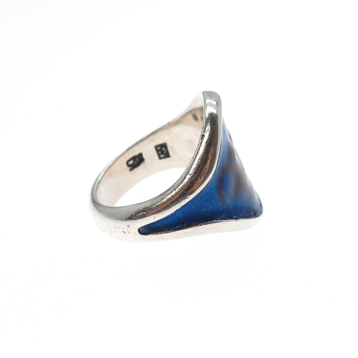 925 Sterling Silver Vintage Enamel Modernist Ring Size 8.25
