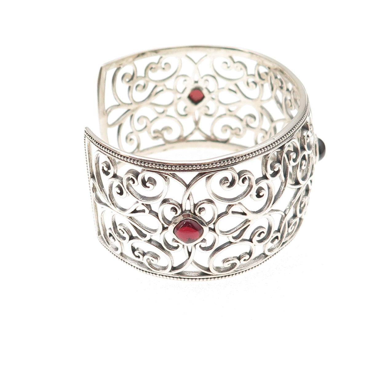 925 Sterling Silver Vintage Real Red Garnet Floral Adjustable Bracelet 7.25"