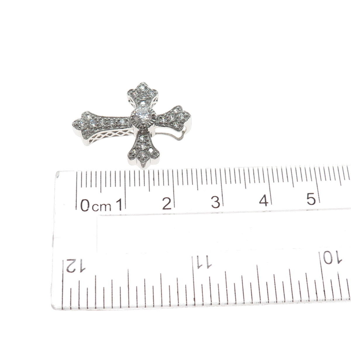 MEDA 925 Sterling Silver Round-Cut C Z Cross Slide Charm Pendant
