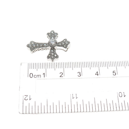 MEDA 925 Sterling Silver Round-Cut C Z Cross Slide Charm Pendant