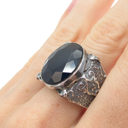925 Sterling Silver Vintage Lab-Created Sapphire Oxidized Ring Size 10.5