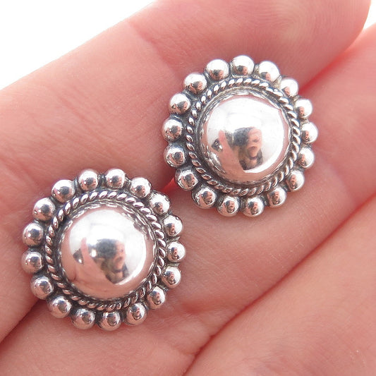 925 Sterling Silver Vintage Beaded Sun Oxidized Screw Back Earrings