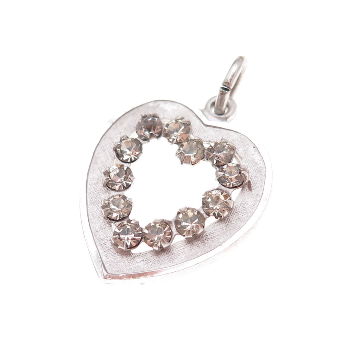 Tru-Kay 925 Sterling Silver Antique Art Deco Rhinestone Heart Charm Pendant