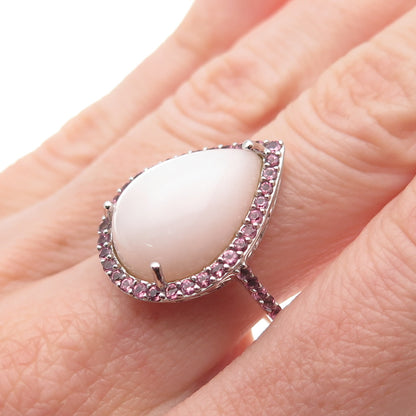 925 Sterling Silver Real Rose Quartz & Amethyst Teardrop Ring Size 8