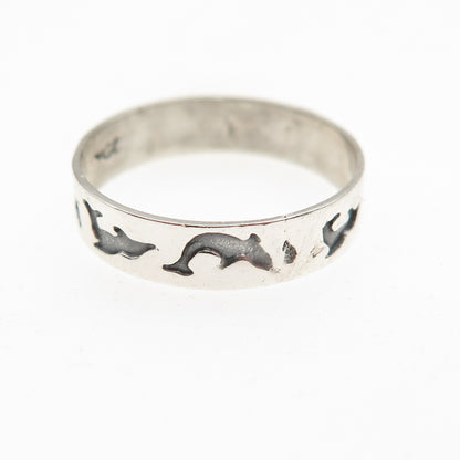 925 Sterling Silver Vintage Dolphin All Around Oxidized Band Ring Size 5.5