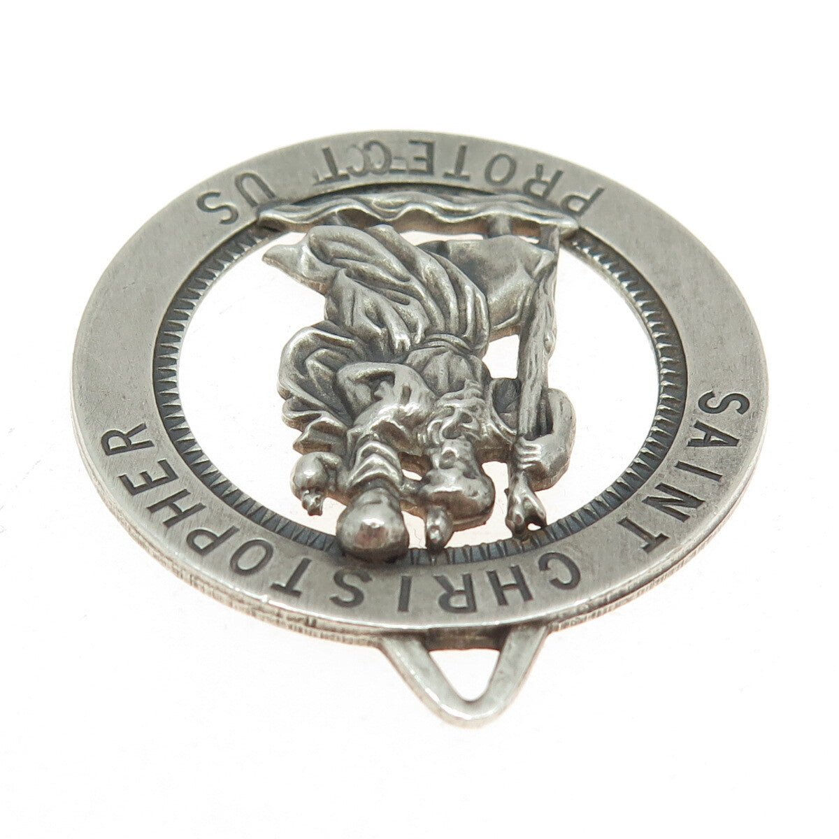 925 Sterling Silver Antique Art Deco St. Christopher Religious Pendant