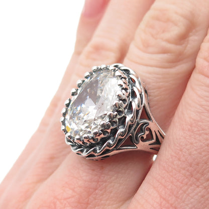 CLYDE DUNEIER 925 Sterling Silver Vintage Oval-Cut C Z Oxidized Ring Size 6.5