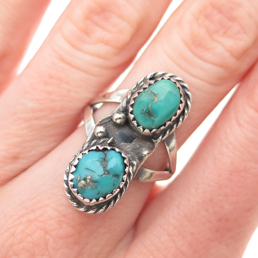Old Pawn Sterling Silver Vintage Southwestern Morenci Turquoise Ring Size 7.25