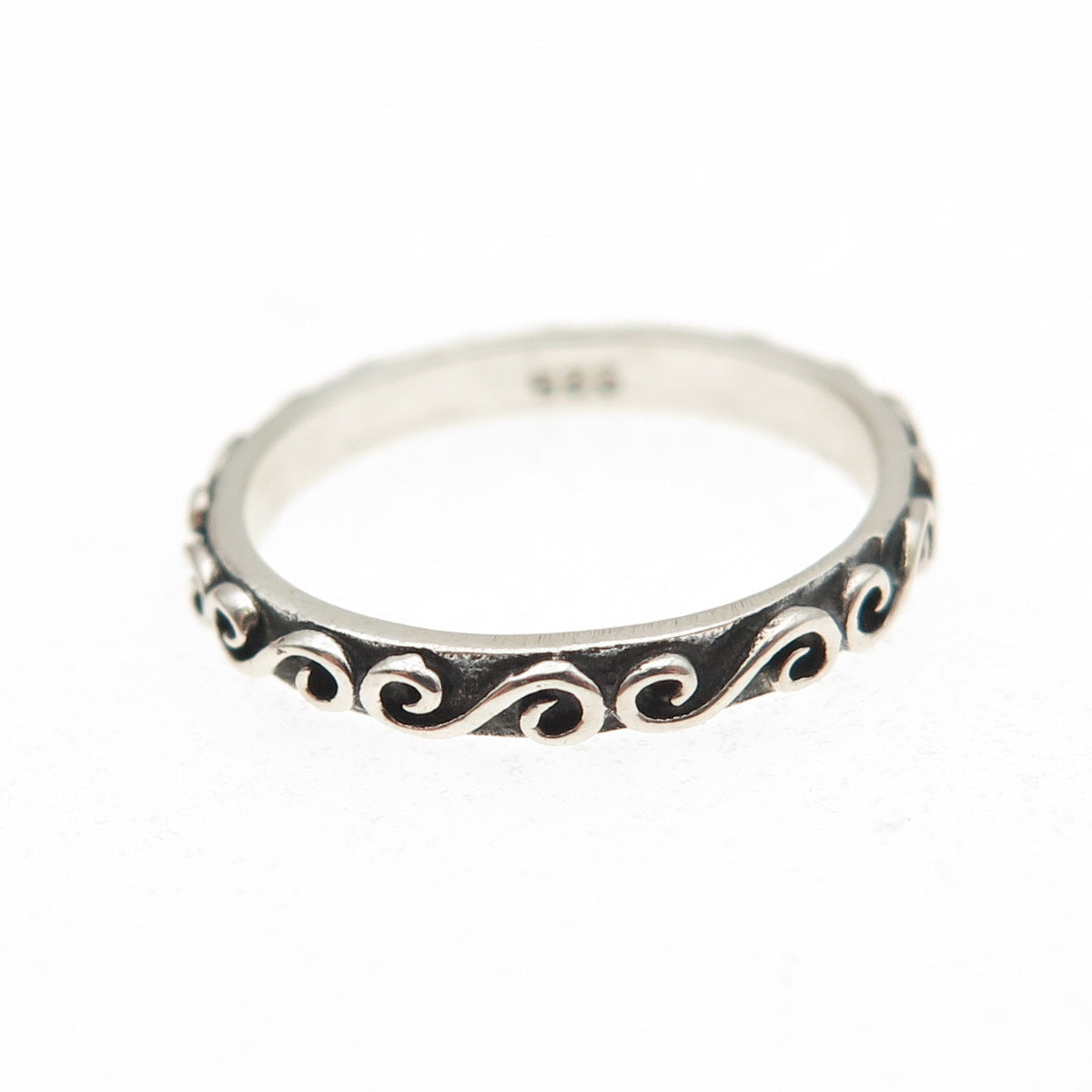 925 Sterling Silver Vintage Swirl Oxidized Stackable Band Ring Size 5