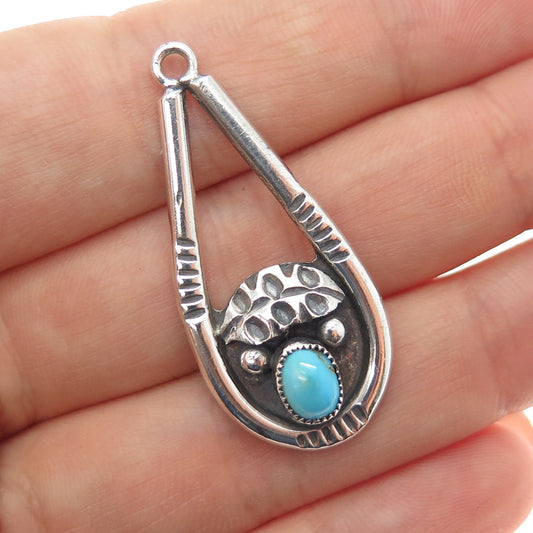 Preston Haley Navajo Old Pawn Sterling Silver Vintage Turquoise Teardrop Pendant