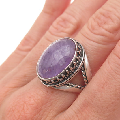 Carolyn Pollack 925 Sterling Silver Vintage Real Amethyst Oxidized Ring Size 7