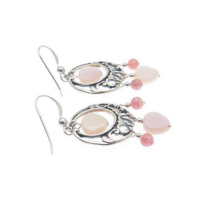SHUBE 925 Sterling Silver Vintage Real MOP & Rhodochrosite Dangle Earrings